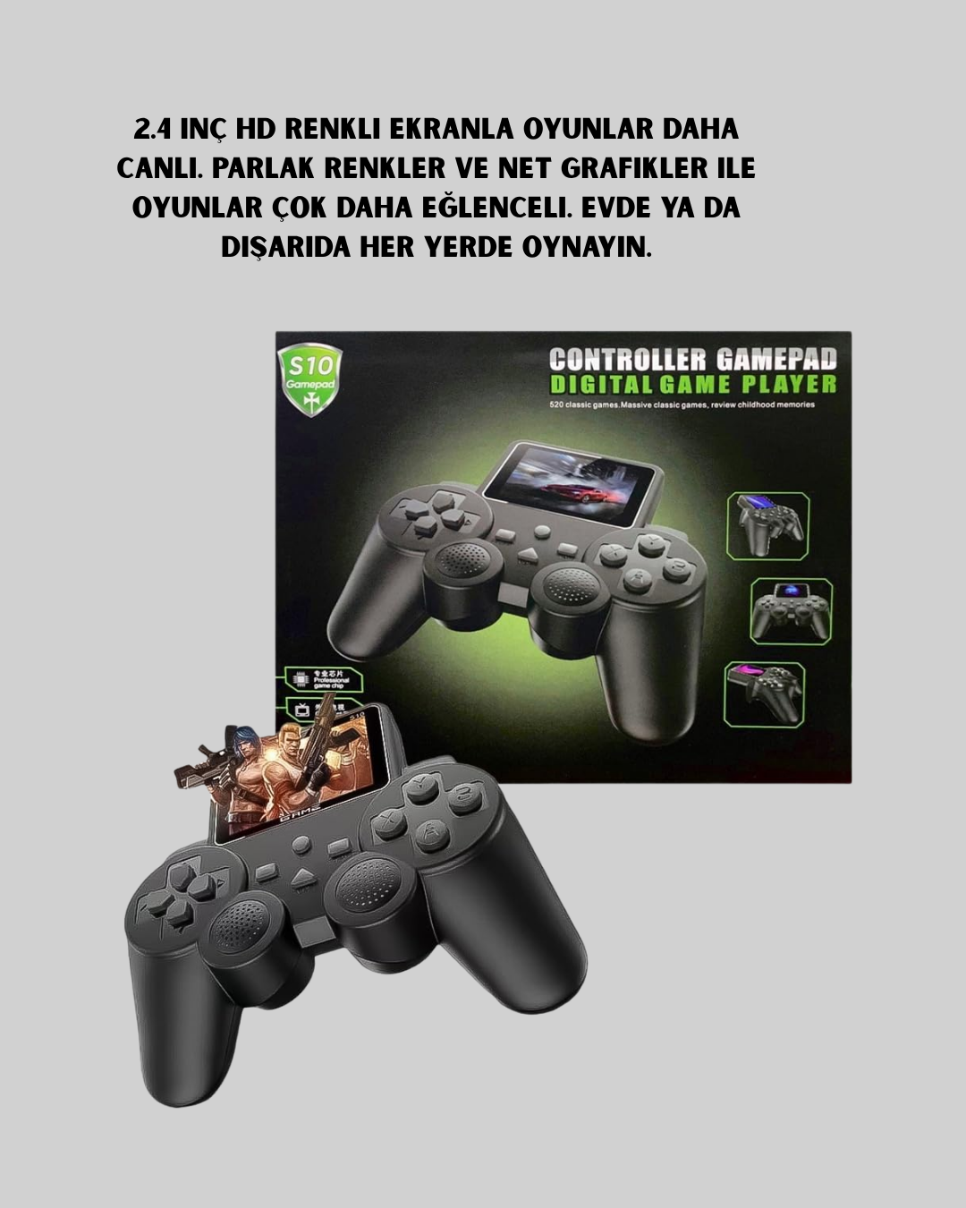 500 Oyunlu Nostaljik El Tipi Oyun Konsolu Taşınabilir Şarjlı Cihaz Renkli Ekran ve TV Destekli - Görsel 4