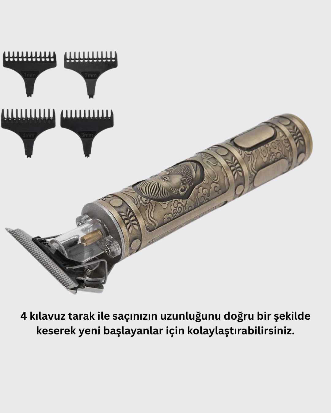 4 Kılavuz Taraklı Profesyonel Saç ve Sakal Kesme Makinesi - Görsel 3