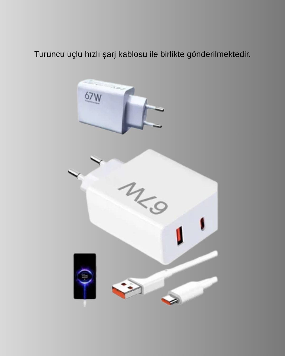 67W Süper Hızlı Şarj Adaptörü ve Kablo Seti – Güvenli Kompakt ve Ergonomik Tasarım - Görsel 4