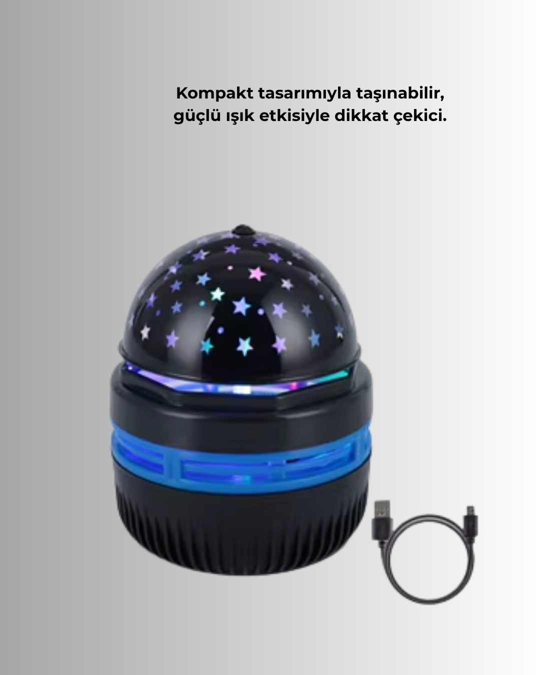 Döner Galaxy Projektör Gece Lambası – Ay ve Yıldız Işıklı Atmosfer Lamba USB Bağlantılı - Görsel 2