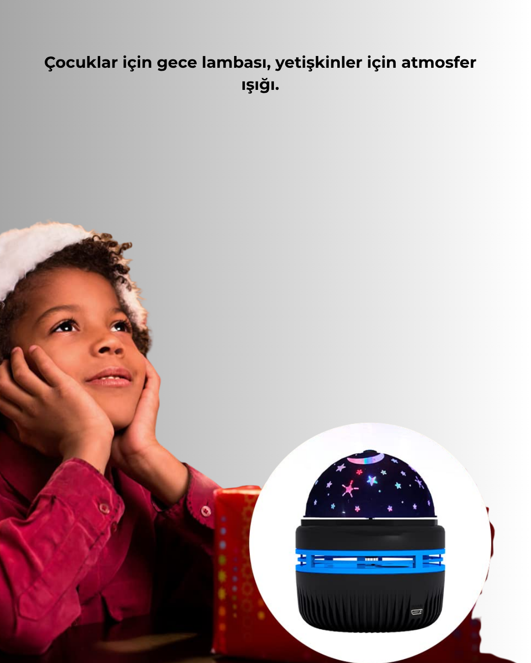 Döner Galaxy Projektör Gece Lambası – Ay ve Yıldız Işıklı Atmosfer Lamba USB Bağlantılı - Görsel 5
