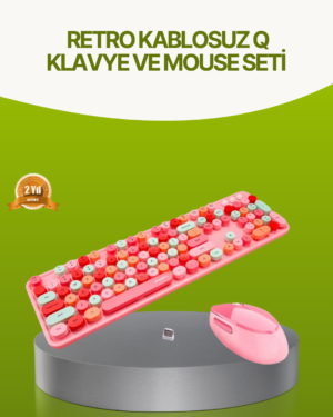 Bluetooth Retro Kablosuz Klavye ve Mouse Seti – 3 Cihaz Bağlantılı Sessiz Tuş Uzun Pil Ömrü