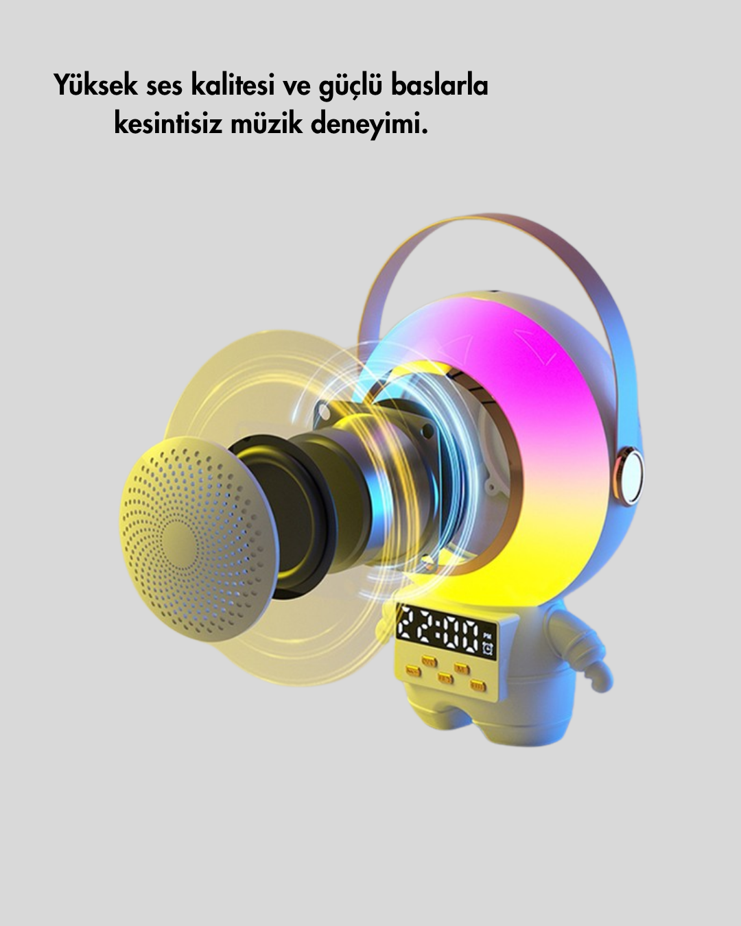 Kablosuz Mikrofonlu Astronot Tasarım Bluetooth Speaker Karaoke - Görsel 5