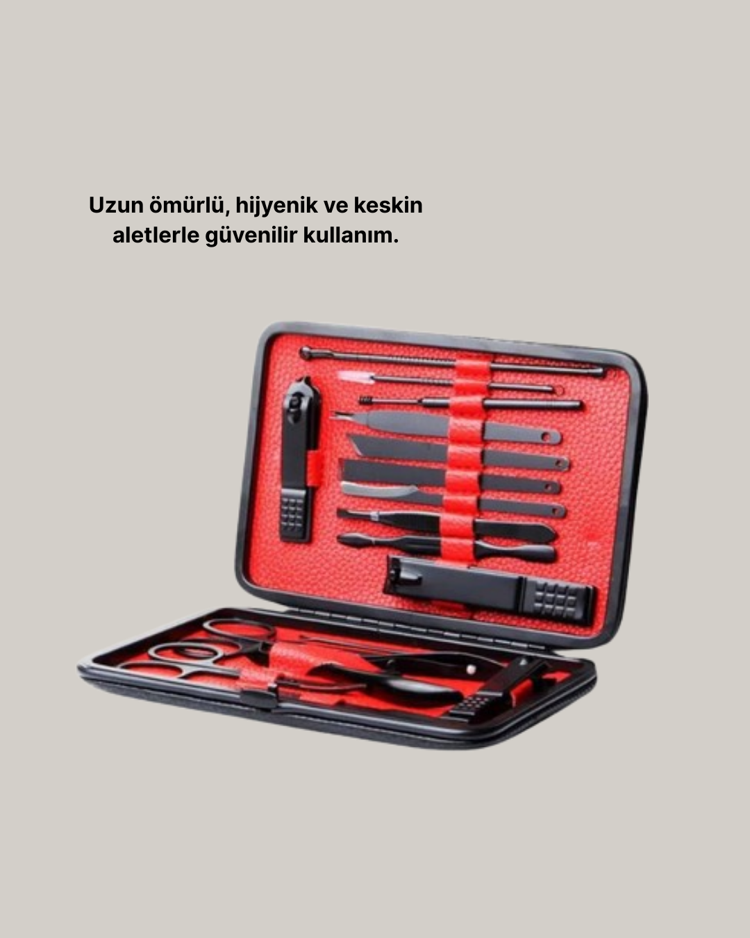 17 Parça Profesyonel Manikür Pedikür Seti Paslanmaz Çelik Siyah Kutu - Görsel 5