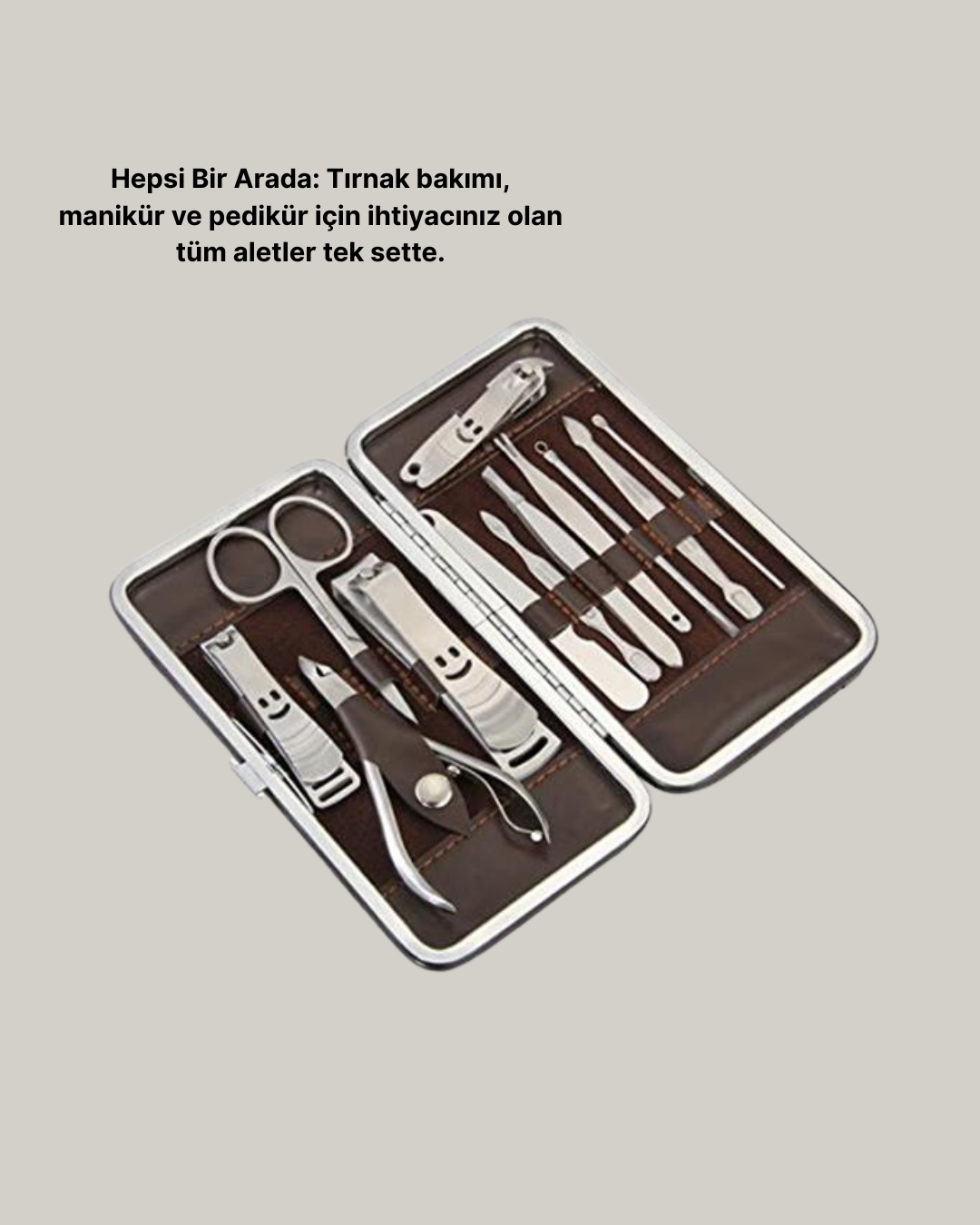 Özel Deri Çantalı 12 Parça Manikür Pedikür Bakım Seti Paslanmaz Çelik - Görsel 4