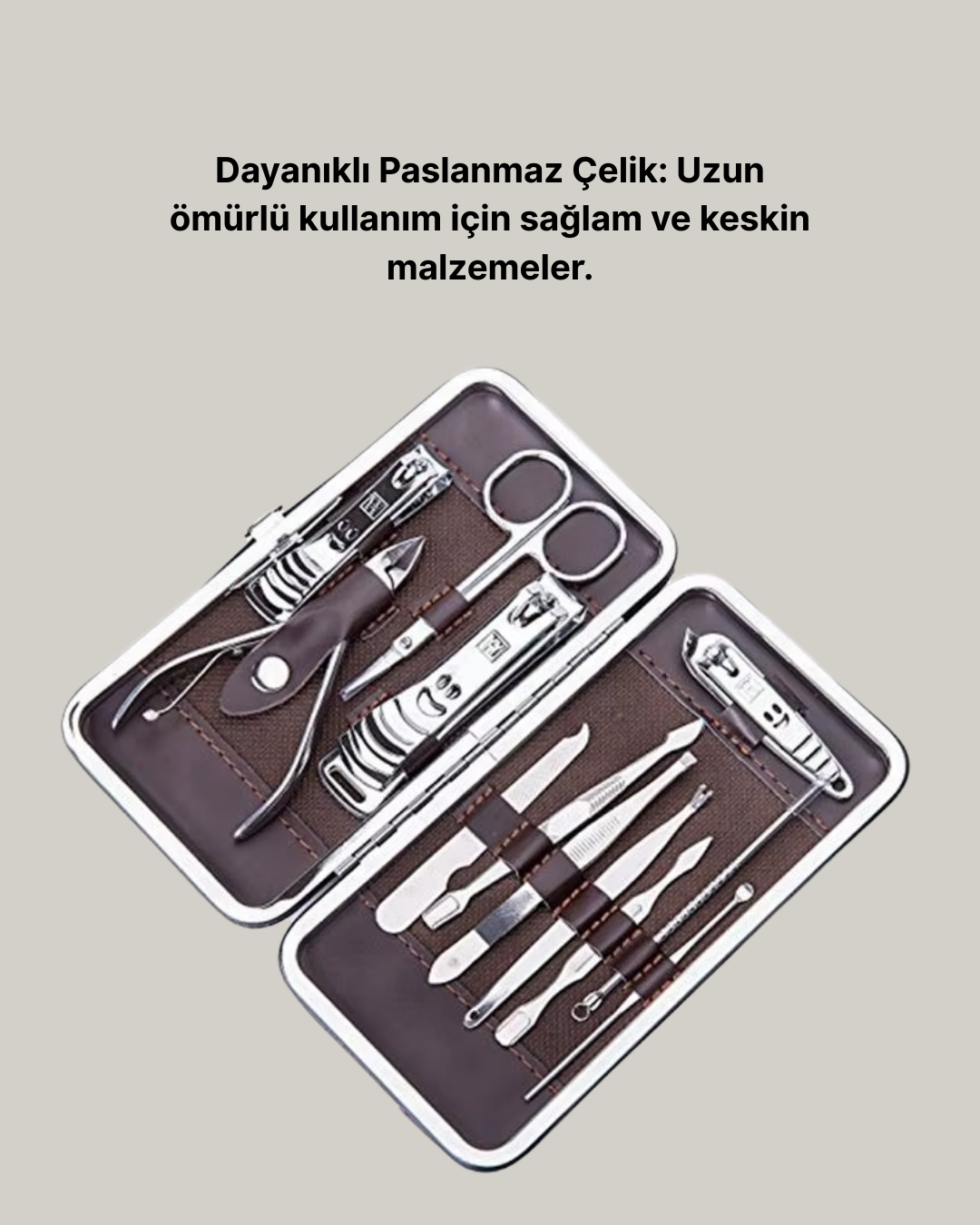 Özel Deri Çantalı 12 Parça Manikür Pedikür Bakım Seti Paslanmaz Çelik - Görsel 5