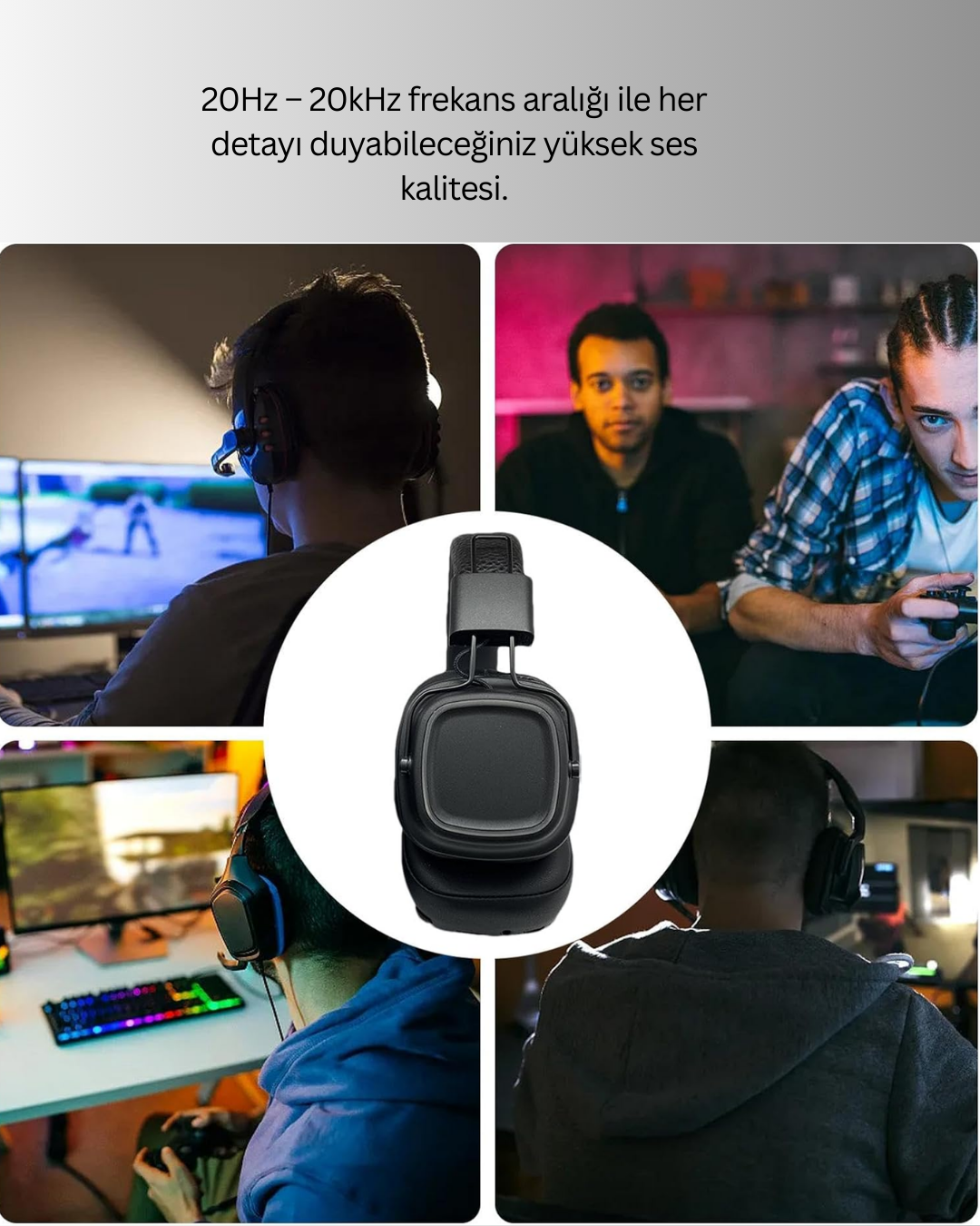 Ergonomik Konforlu Kablosuz Kulak Üstü Bluetooth Kulaklık - Görsel 4