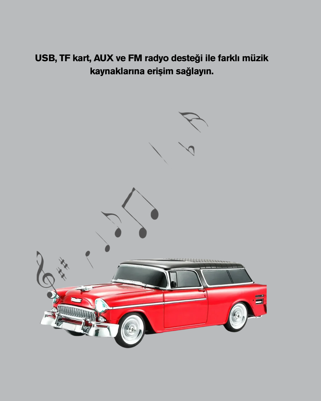 Retro Araba Şekilli Kablosuz Bluetooth Hoparlör - Görsel 3