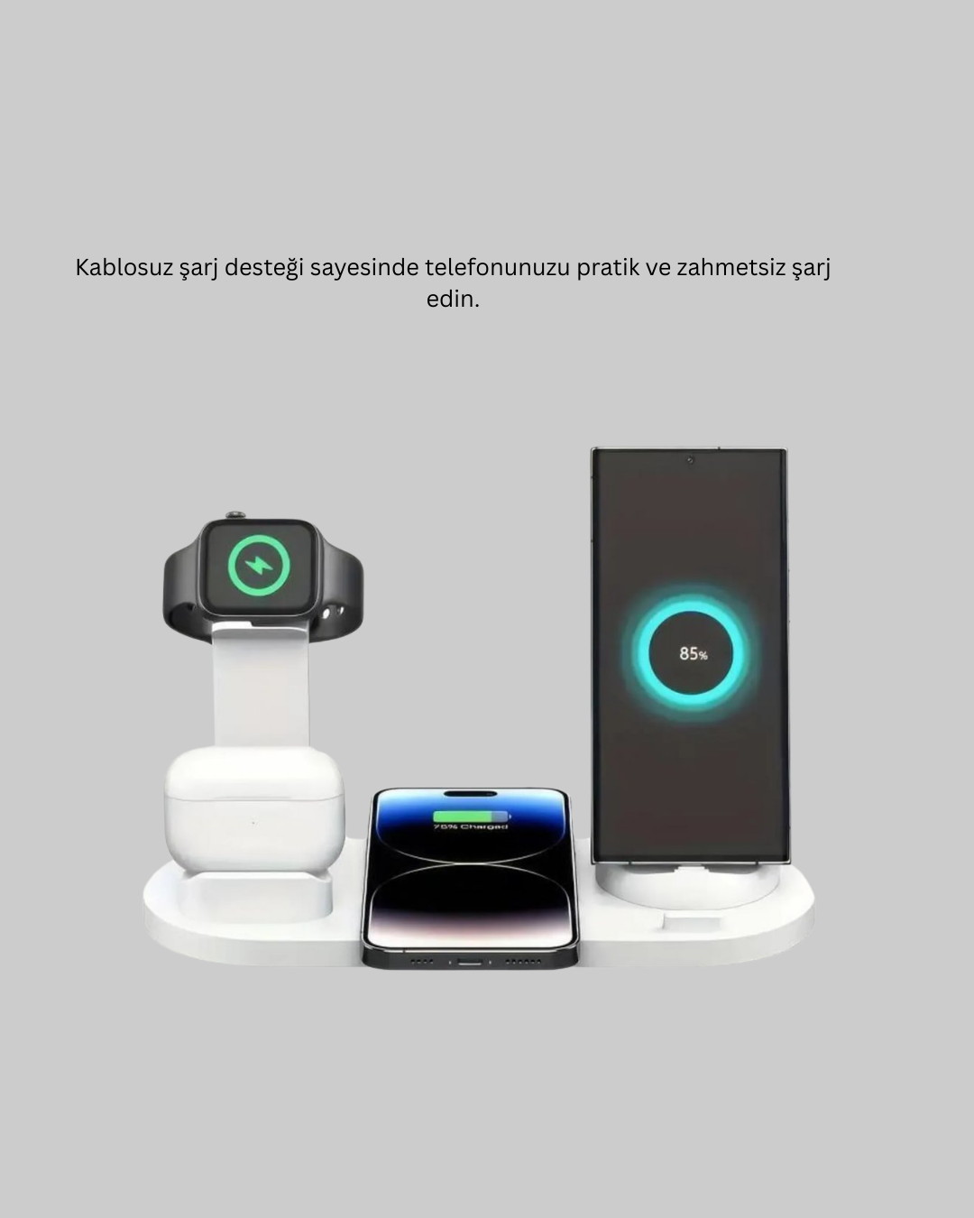 Modern Tasarımlı Çok Fonksiyonlu Kablosuz Şarj Standı - Görsel 3