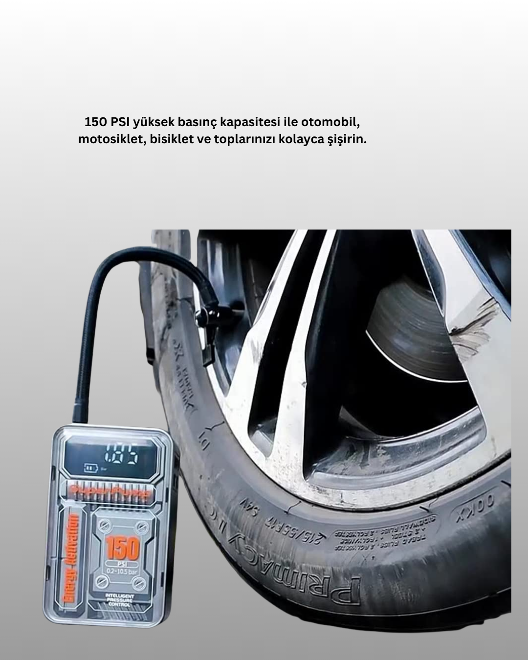 Hızlı Şişirme Güçlü Motorlu 150 PSI Araba Lastik Pompası - Görsel 3