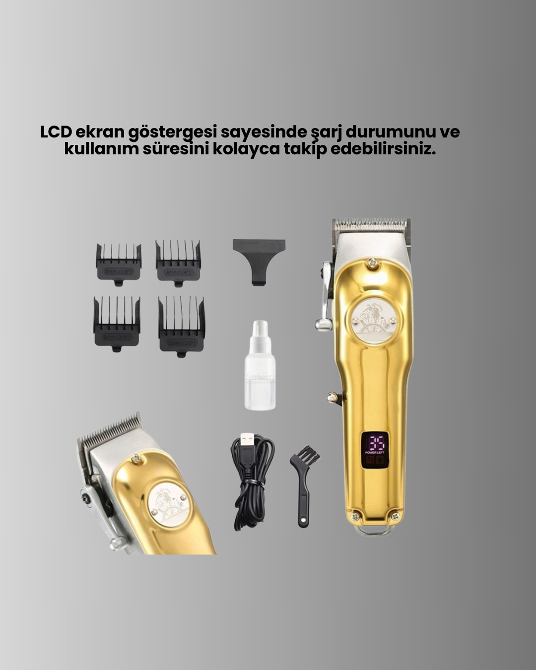 Güçlü Motorlu LCD Ekranlı Şarjlı Tıraş ve Şekillendirme Makinesi - Görsel 3