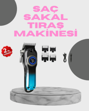Profesyonel Saç Kesme Makinesi – 2000 mAh Şarjlı LCD Ekranlı