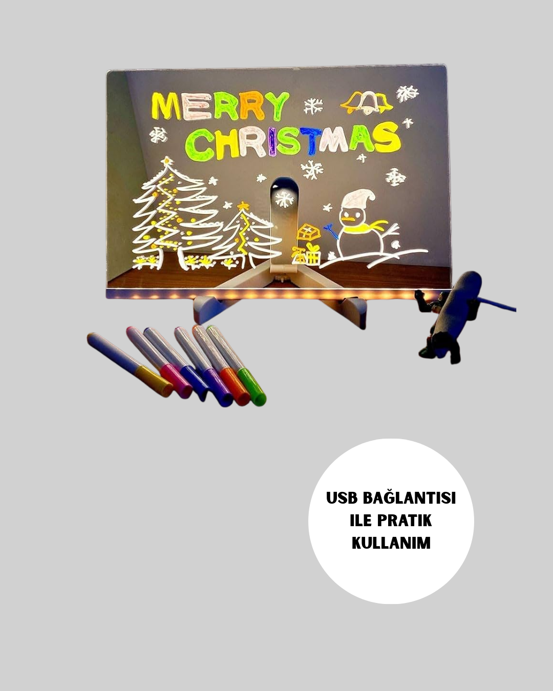 USB Bağlantılı LED Akrilik Çizim ve Not Tahtası - Görsel 5