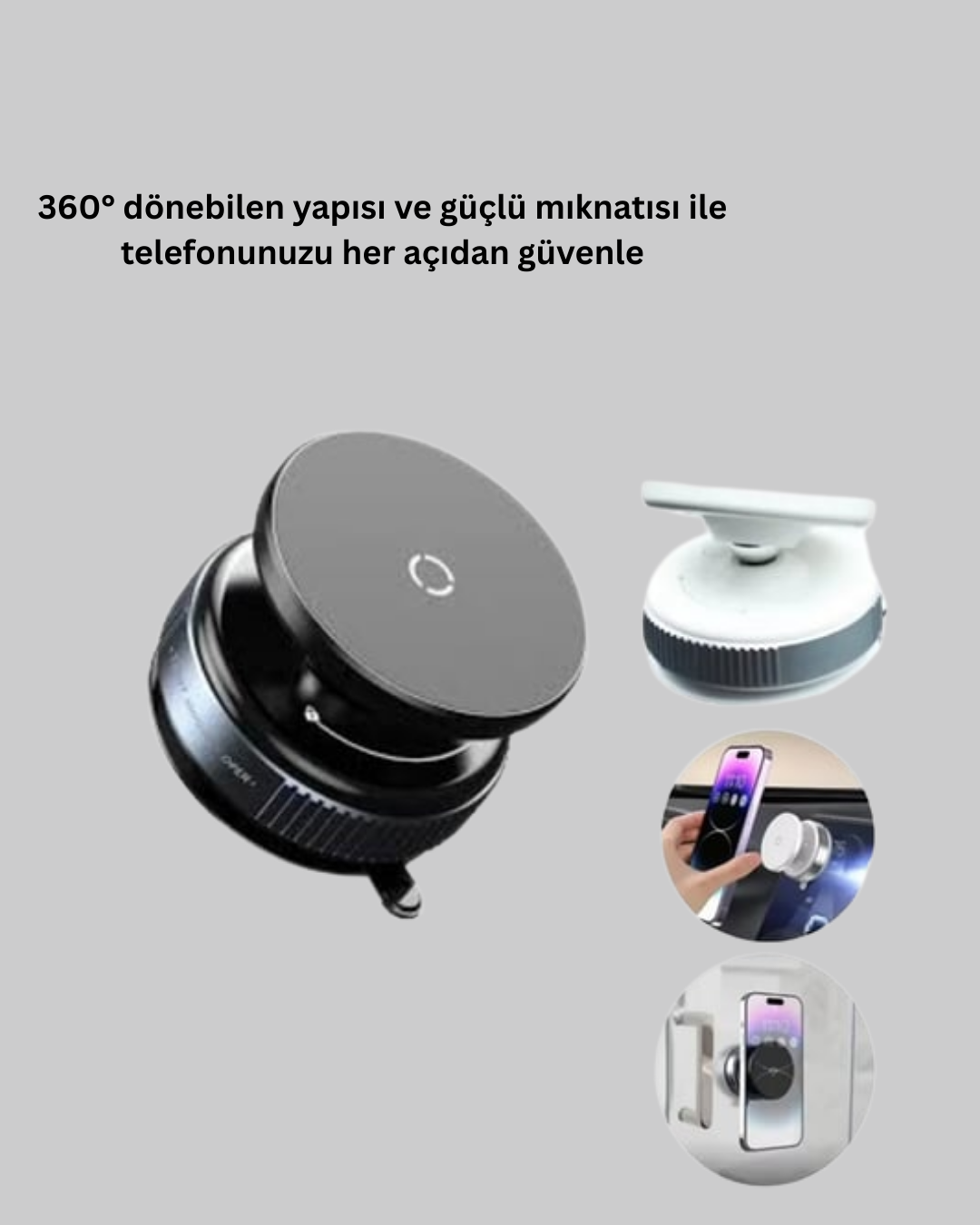 Araç İçi Manyetik Telefon Tutucu 360° Döner Vakumlu Stand - Görsel 2
