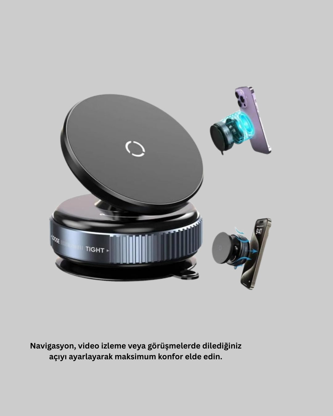 Araç İçi Manyetik Telefon Tutucu 360° Döner Vakumlu Stand - Görsel 3