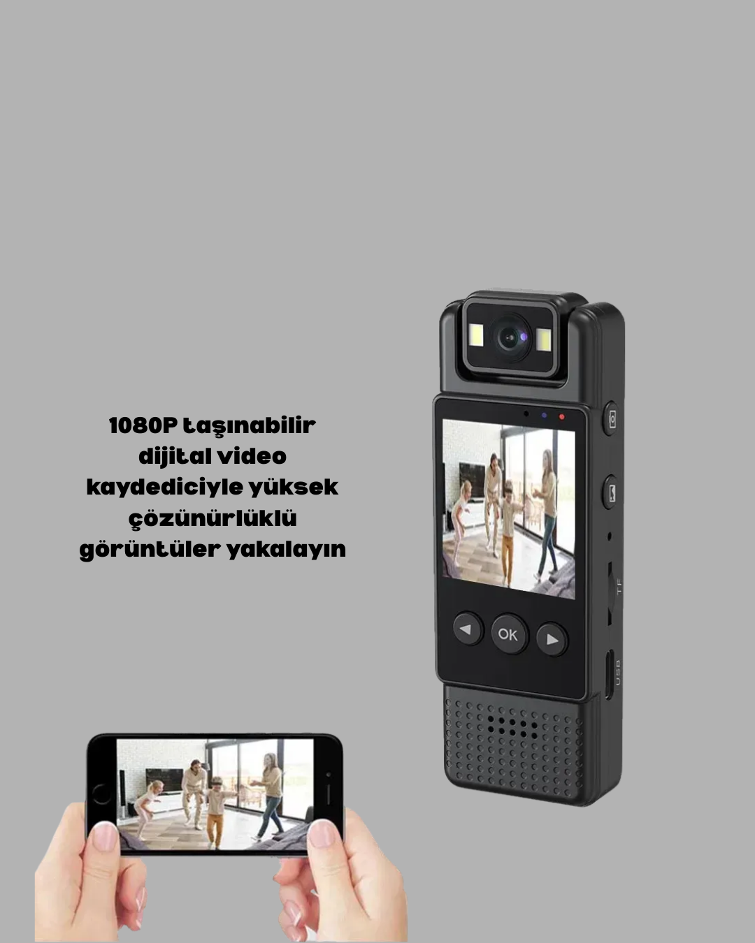 Taşınabilir Full HD Mini Kamera TFT Ekranlı - Görsel 2