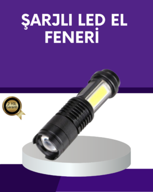 Şarjlı Mini LED El Feneri 2000 Lümen Su Geçirmez