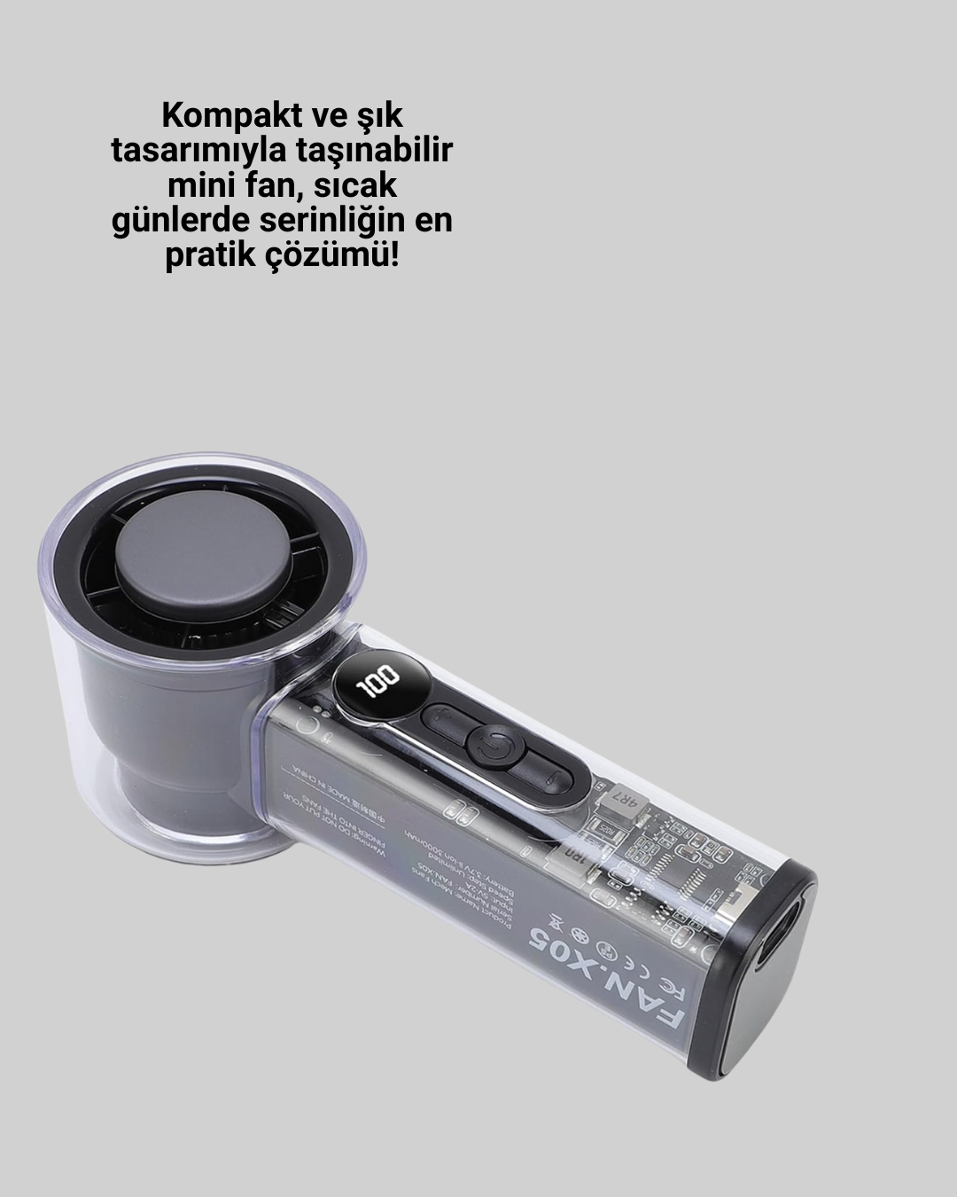 100 Kademeli Ayarlanabilir Mini Fan | Dijital Ekranlı Serinletici - Görsel 5