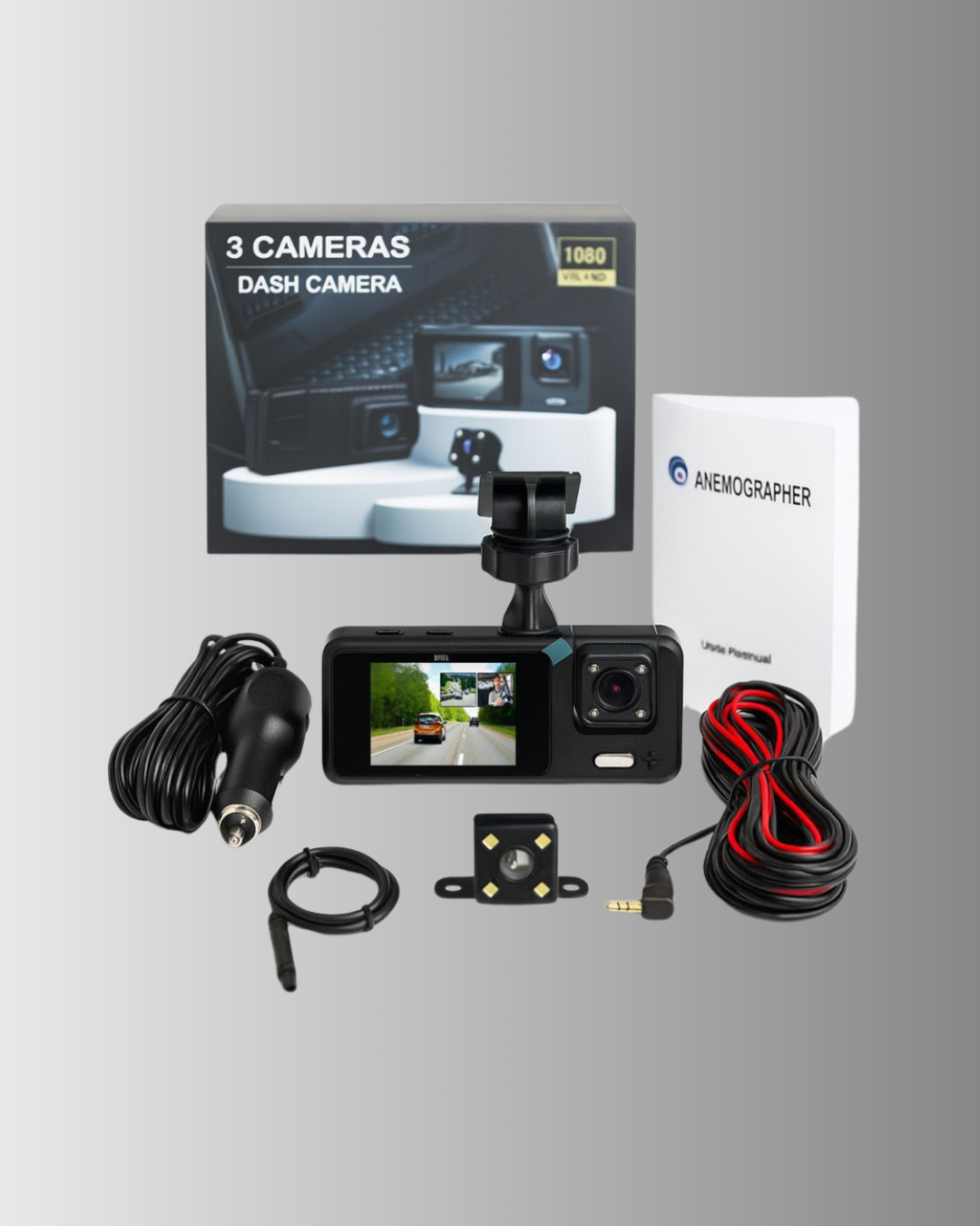 3 Kameralı Araç İçi DVR Kayıt Cihazı Ön İç Arka Kamera Full HD - Görsel 2