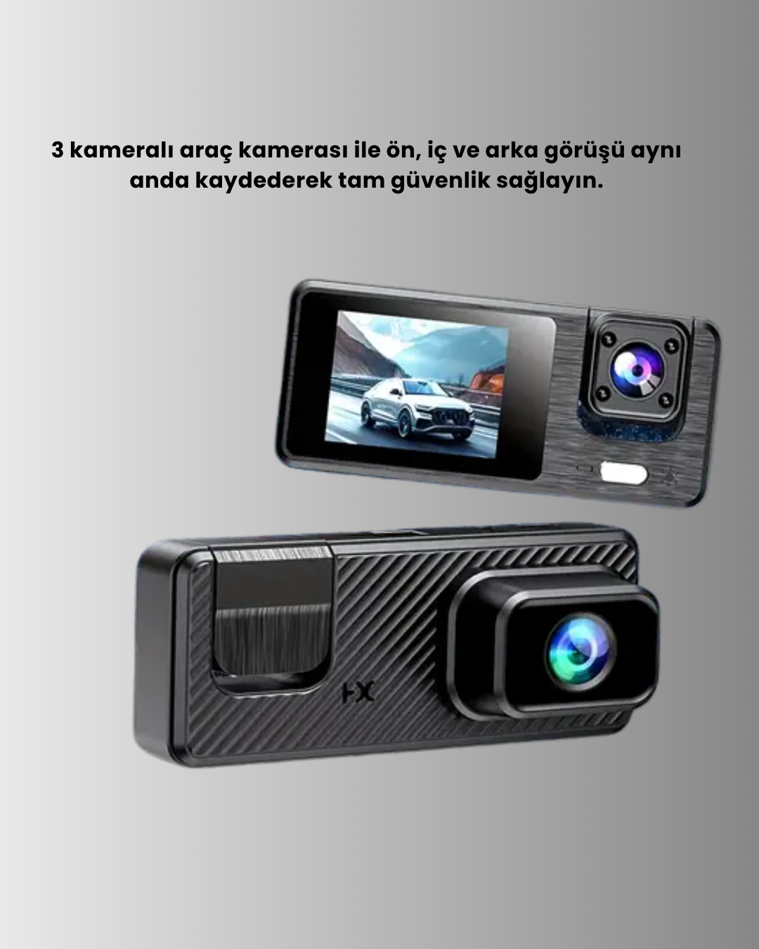 3 Kameralı Araç İçi DVR Kayıt Cihazı Ön İç Arka Kamera Full HD - Görsel 5