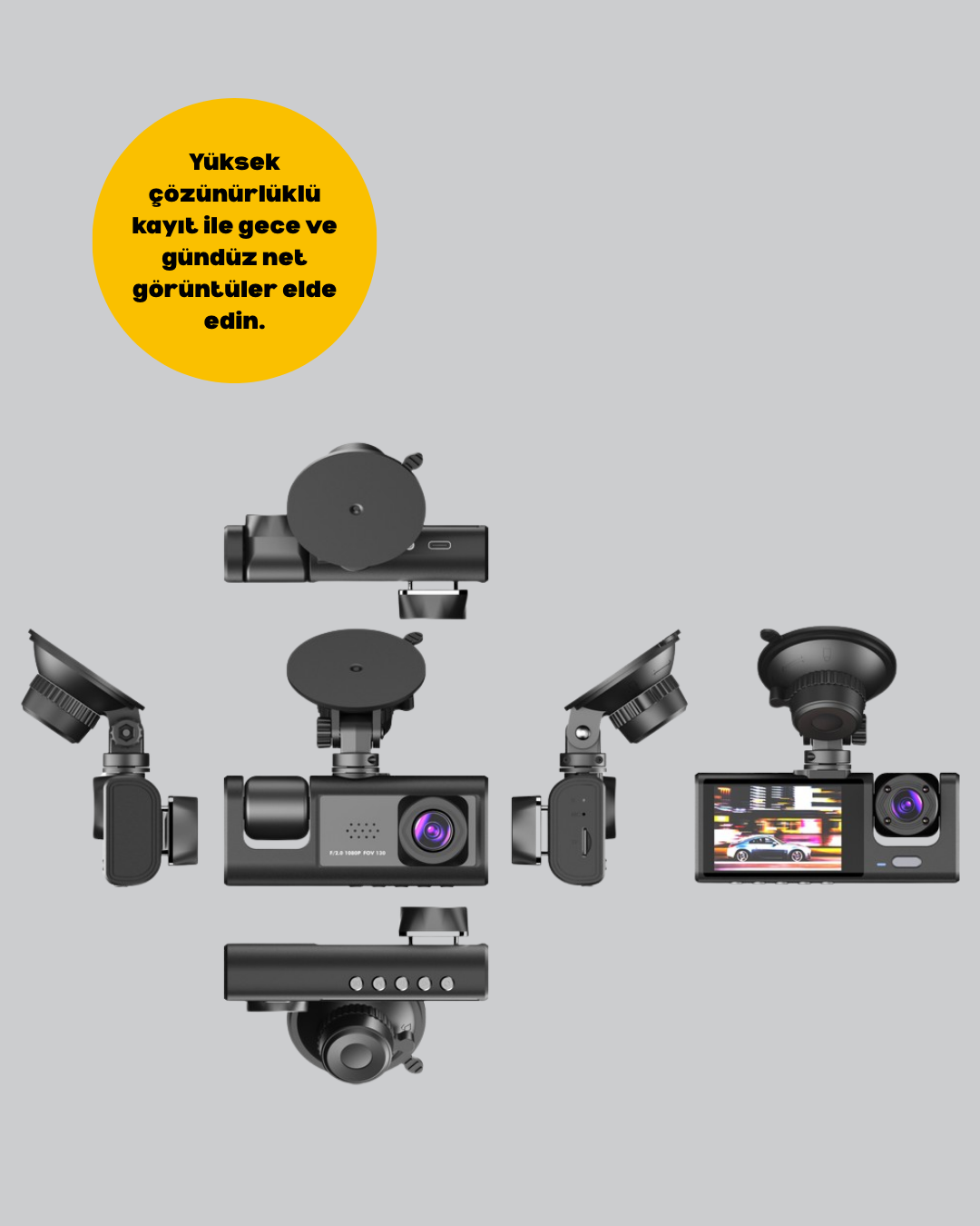 Üç Kameralı Araç Kamerası | Full HD 1080P Ön + HD İç/Arka - Görsel 4