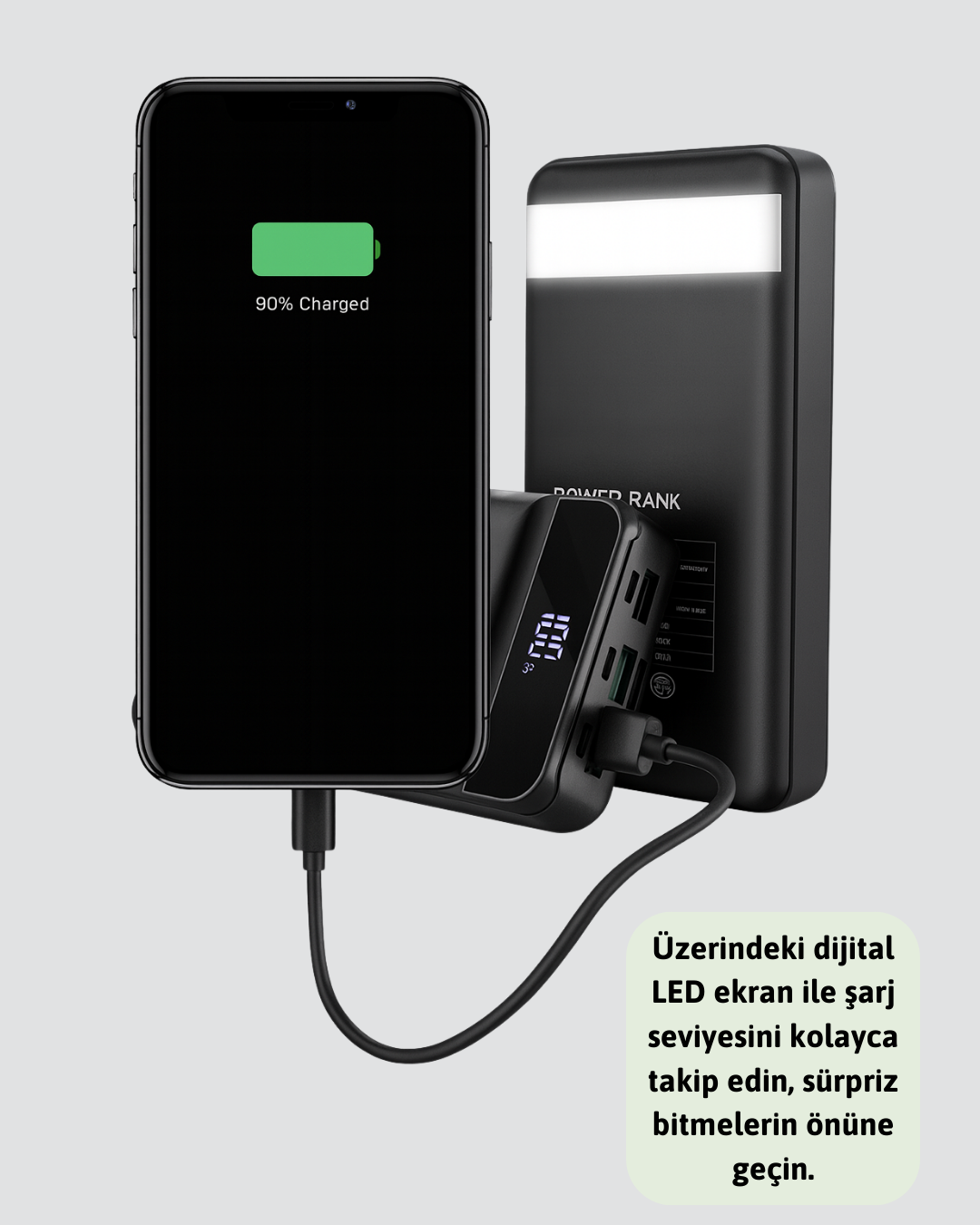 50.000 mAh Ultra Güçlü Powerbank 4 USB Çıkışlı LED Dijital Göstergeli Hızlı Şarj Destekli Taşınabilir Şarj Cihazı - Görsel 5