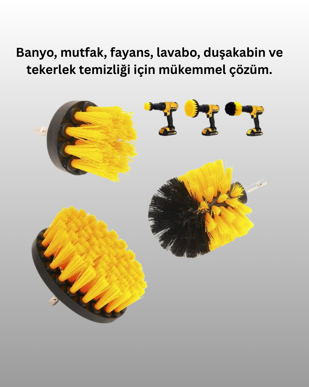 Matkap Uyumlu Temizlik Fırçası Seti 3’lü Çok Amaçlı - Görsel 3
