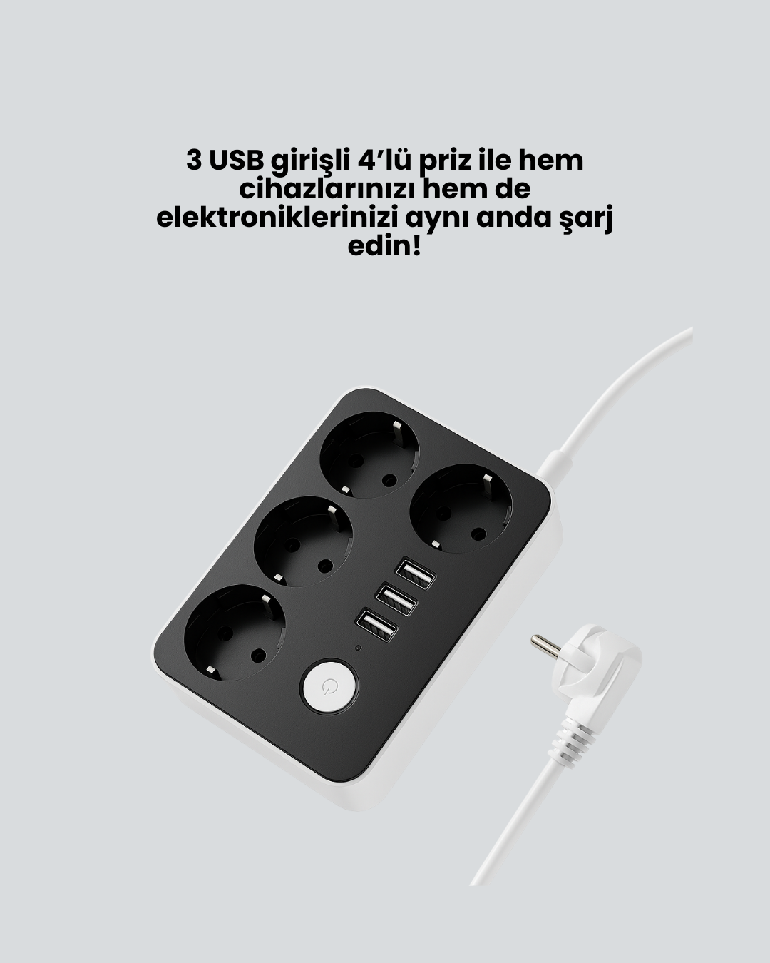 4 Prizli 3 USB Portlu Anahtarlı Akım Korumalı Priz - Görsel 2
