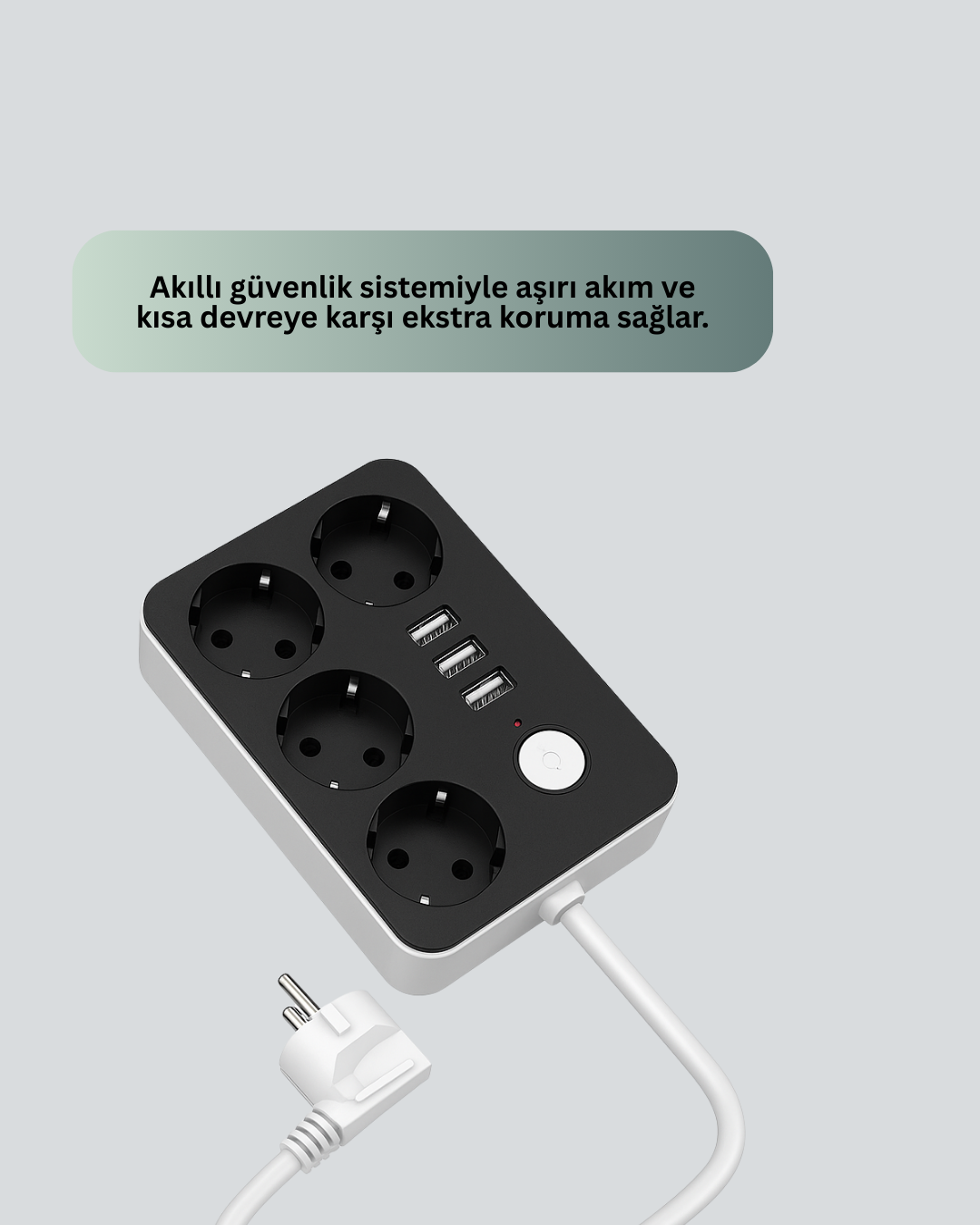 4 Prizli 3 USB Portlu Anahtarlı Akım Korumalı Priz - Görsel 4
