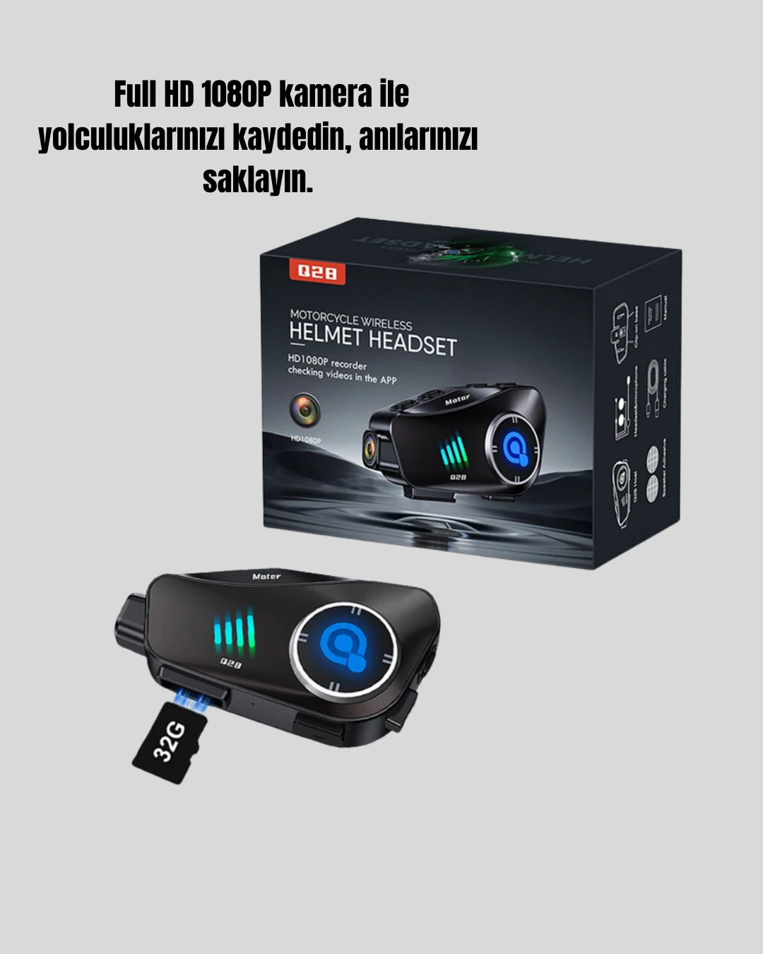 Q28 Motosiklet Kask Bluetooth Kulaklık Full HD 1080P Kamera - Görsel 3