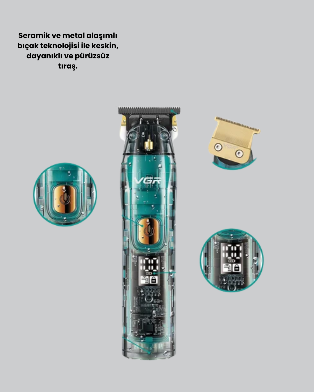 VGR V-695 Şarjlı Profesyonel Erkek Saç Sakal Tıraş Makinesi IPX7 Su Geçirmez - Görsel 2