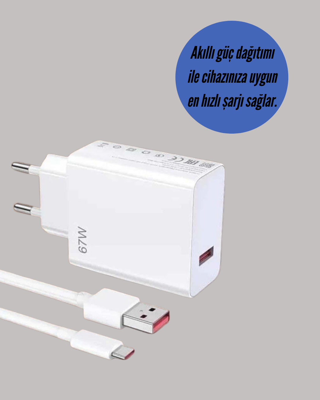 67W Güçlü Şarj Adaptörü ve Turbo Kablo Uzun Ömürlü Dayanıklı Tasarım - Görsel 4