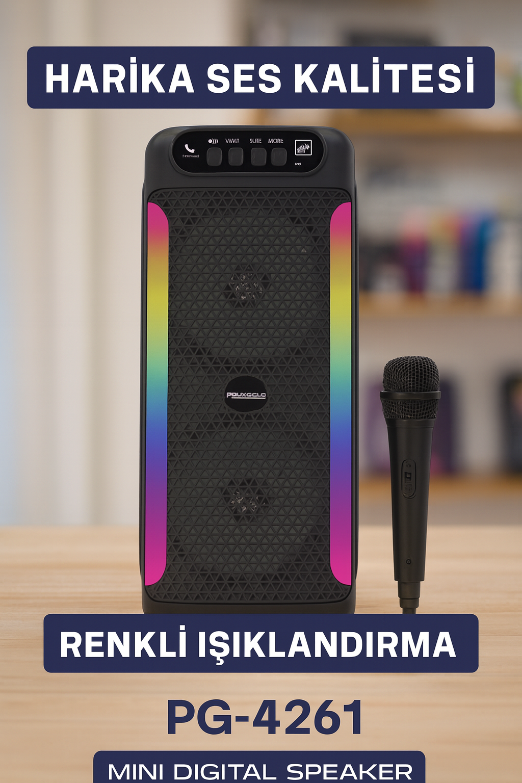 Yüksek Ses Güçlü Kablosuz Hoparlör Karaoke Mikrofonlu - Görsel 2