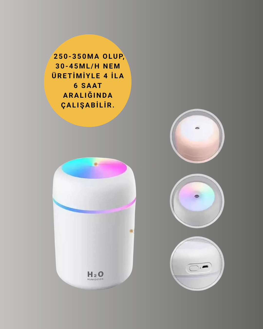 Taşınabilir Hava Nemlendirici – Renkli Işık ve USB Bağlantı - Görsel 2