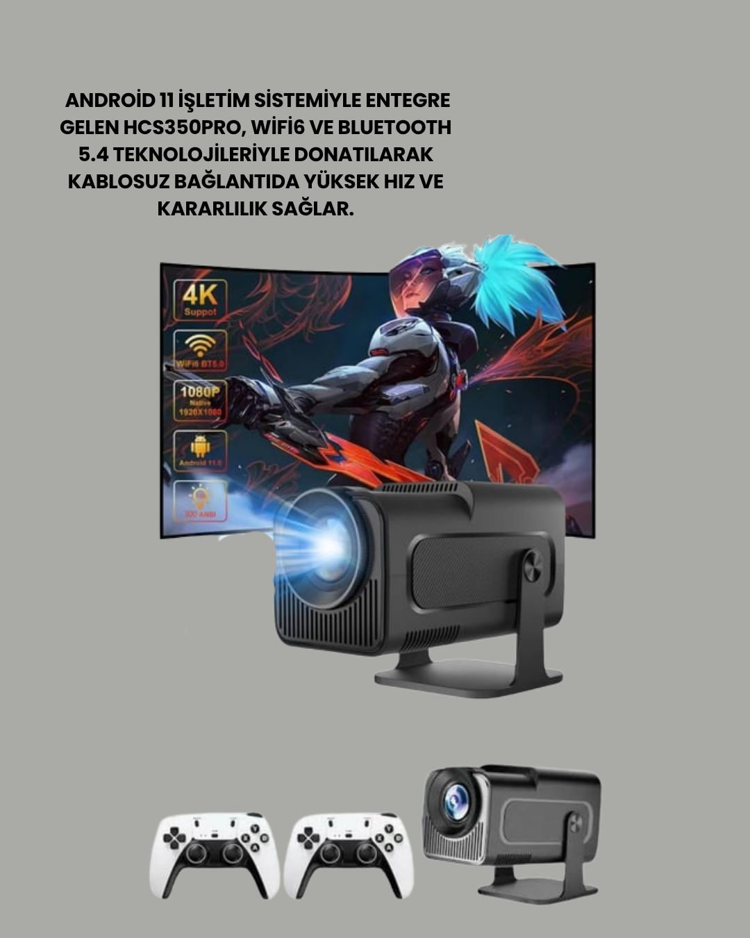 HCS350pro Android 11 İşletim Sistemli Mini Projektör - Görsel 2