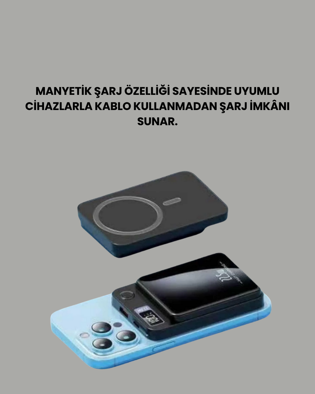 20W PD ve 15W Manyetik Kablosuz Şarj Destekli Taşınabilir Powerbank - Görsel 2
