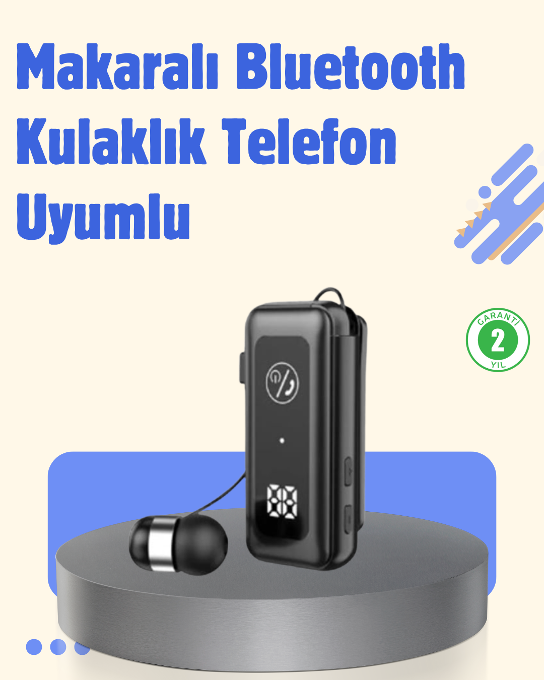 Bluetooth 5.2 Kablolu Makaralı Kulaklık | Dijital Ekran ve Titreşimli Bildirim