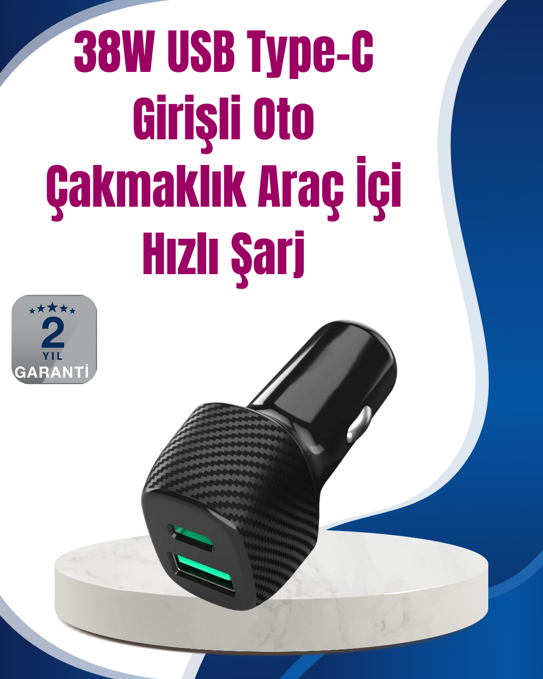 Power Delivery Destekli 38W Araç Tipi Hızlı Şarj Cihazı