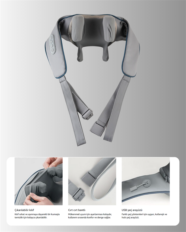 VNB-01 Titreşimli Boyun Masaj Aleti Gri Renk - Görsel 3