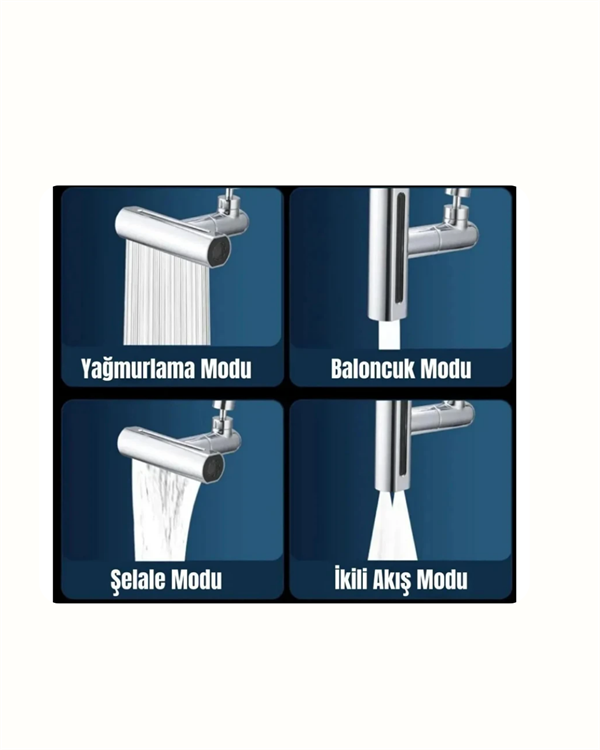 4 Modlu Musluk Başlığı | Şelale Yağmur Sprey Köpük Akışı | Yüksek Basınç Performansı | Modern Tasarım - Görsel 4