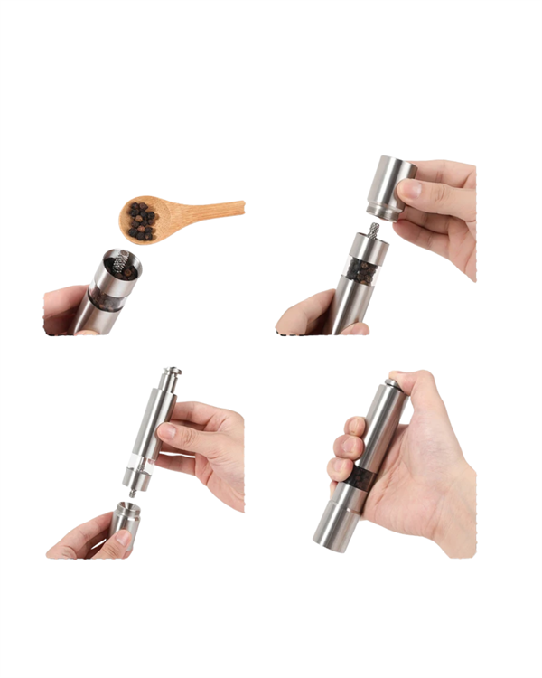 Paslanmaz Çelik Tuz ve Kararbiber Öğütücü - Şeffaf Akrilik Hazne - Görsel 4