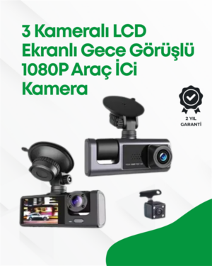 2.0” LCD Ekranlı Döngüsel Kayıt Özellikli Üç Kameralı Oto Kamera