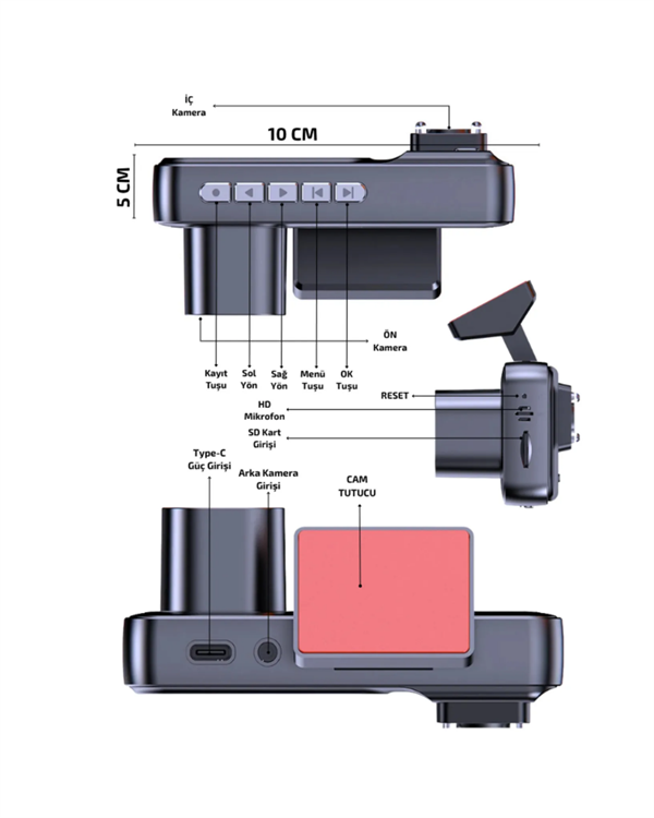 Geri Görüş Destekli Full HD Araç Kamerası – Gelişmiş 3 Kameralı Kayıt Çözümü - Görsel 3
