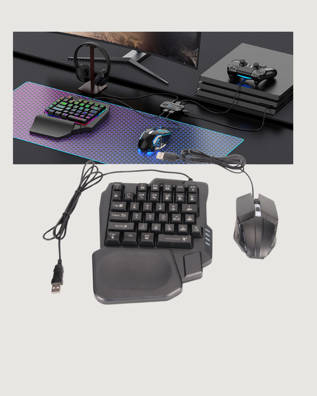 RGB Klavye + Mouse + Dönüştürücü Seti – Mobil Oyunlarda Üstün Kontrol - Görsel 2