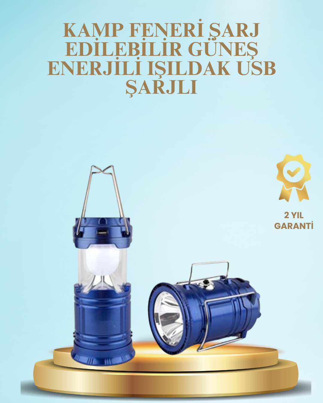 Güneş Enerjili Kızaklı Şarjlı Büyük Boy Kamp Feneri – USB Çıkışlı Katlanabilir Çok Fonksiyonlu