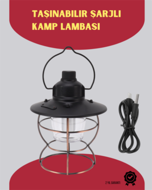 USB Şarjlı Retro LED Kamp Feneri – 4 Işık Modu Su Geçirmez Taşınabilir