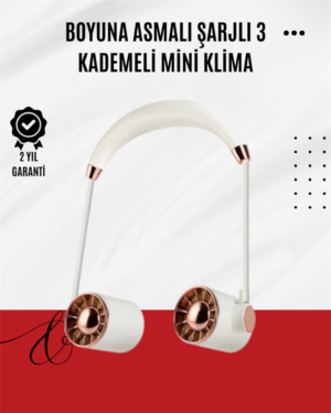 USB Şarjlı Katlanabilir Boyun Fanı | 3 Kademeli Sessiz ve Taşınabilir Tasarım