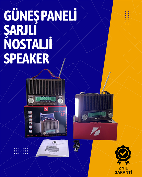 KTF-1428 Solar Enerjiyle Şarj Olabilen Bluetooth Nostalji Hoparlör – Taşınabilir Güçlü Ses MP3 Okuyucu - Görsel 2
