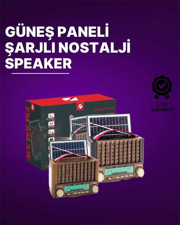 KTF-1428 Güneş Paneli Şarjlı Nostaljik Bluetooth Hoparlör – FM/AM/SW Radyo USB/SD Desteği Taşınabilir Tasarım - Görsel 2