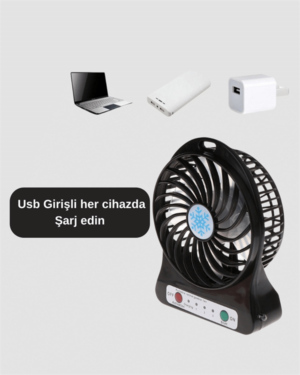 USB Girişli Taşınabilir Masaüstü Mini Fan – 3 Kademeli Hız Şarjlı Işıklı Sessiz Çalışma
